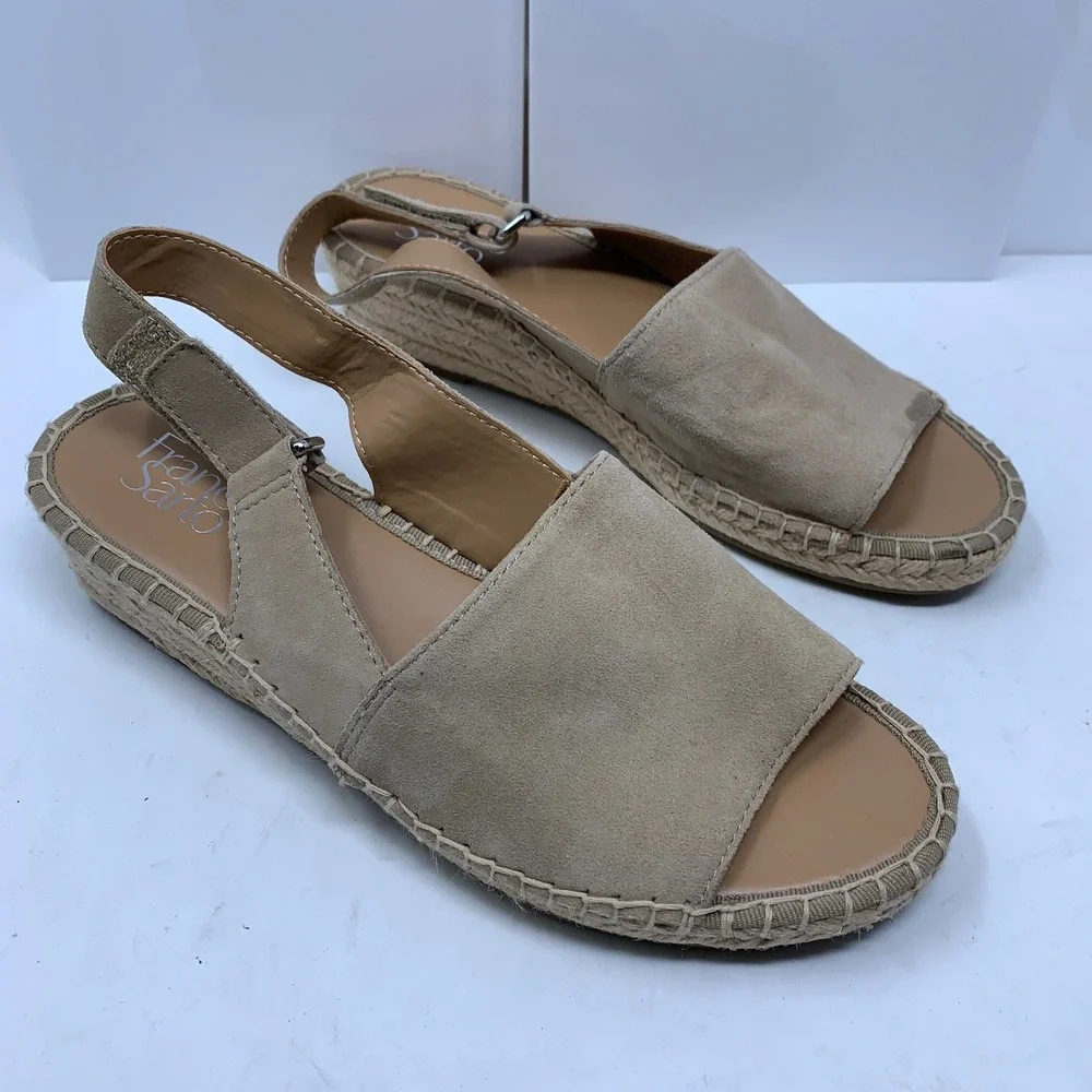 Franco Sarto Womens 7.5M Tan Suede Leanne Espadrille Wedge Sandals
